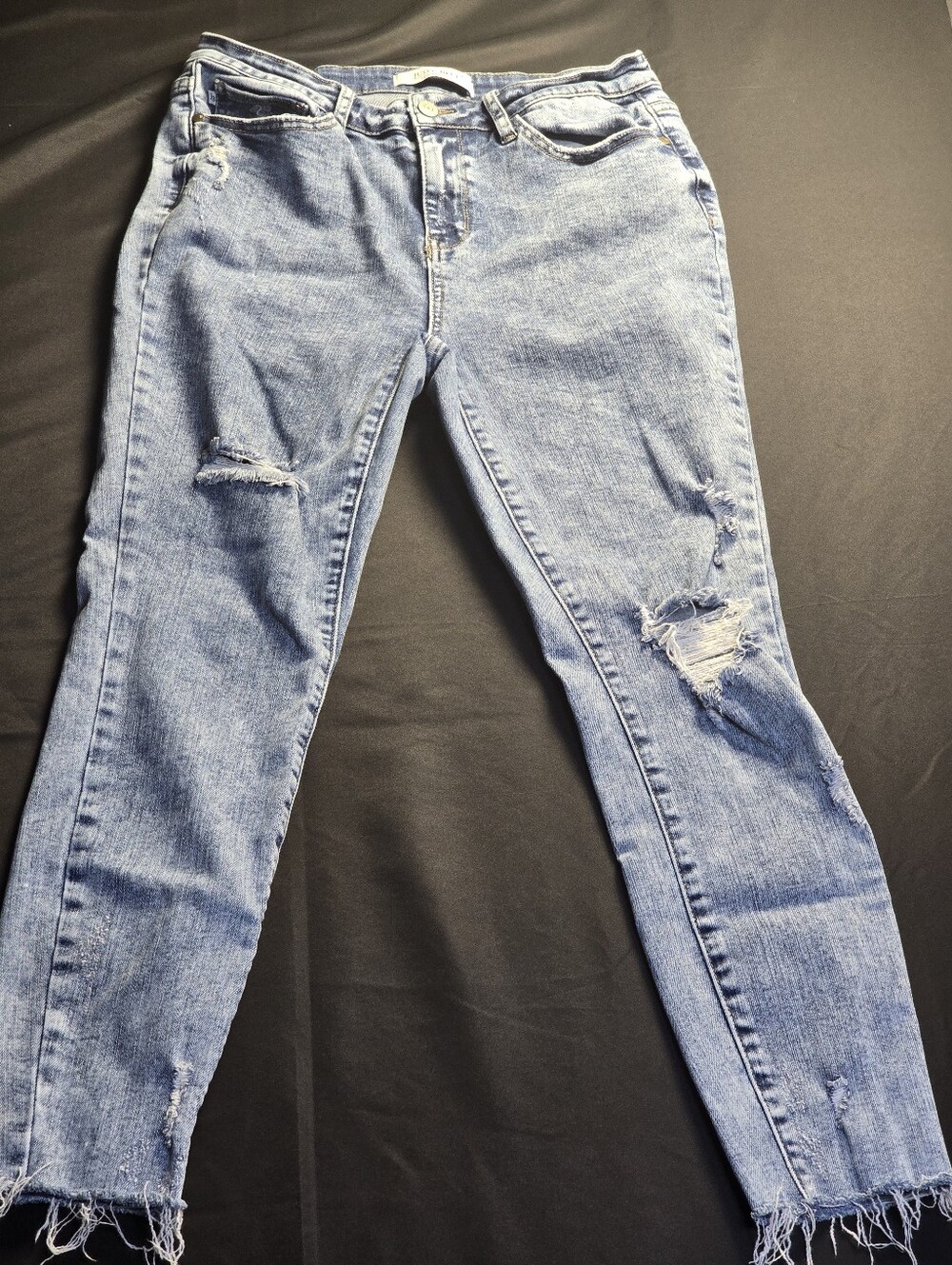 Judy Blue Acid Wash Distressed Skinny Jeans Size 11/30 Raw Hem Y2K Grunge